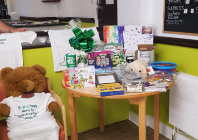 A fantastic display of raffle prizes at St Winifreds Care Home