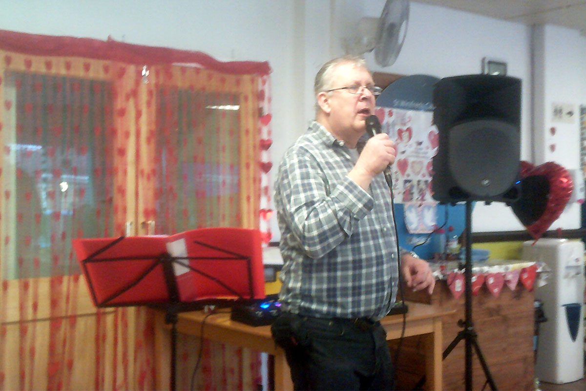 Singer Geoff on Valentines Day at St Winifreds Care Home