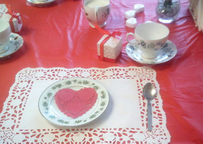 Table setting at St Winifreds Care Home on Valentines Day