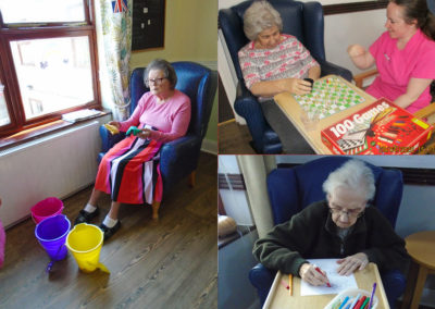 St Winifreds Care Home residents playing target practice with bean bags