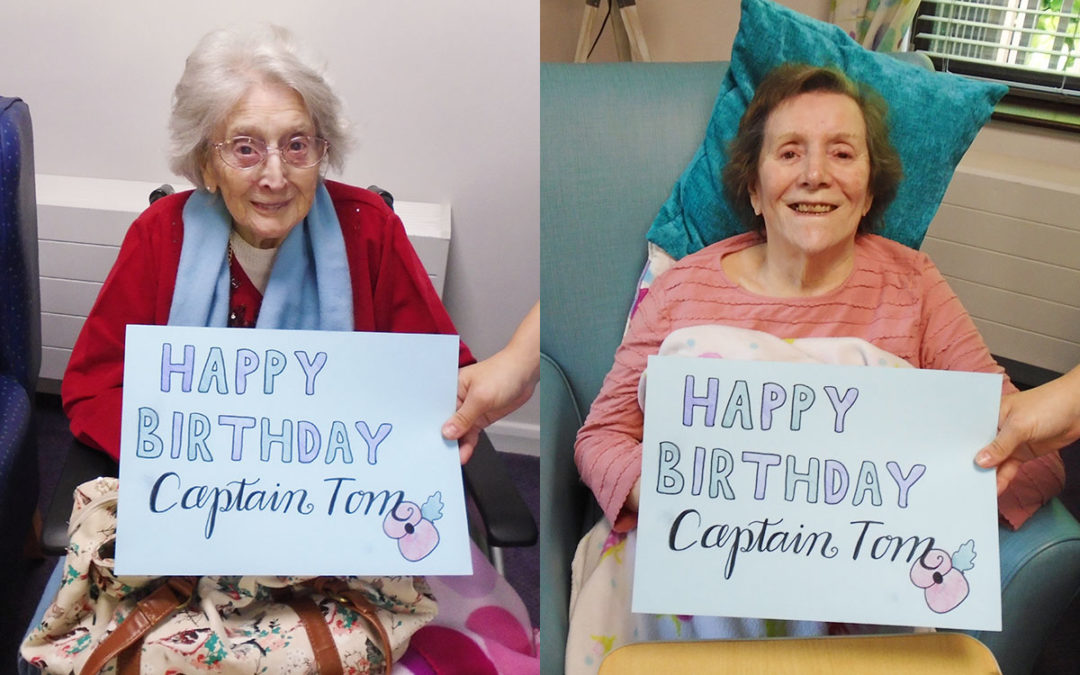 Birthday wishes for Captain Tom at St Winifreds Residential Care Home