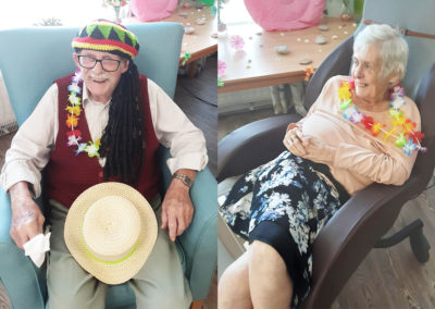 St Winifreds Residential Care Home residents wearing tropical fancy dress