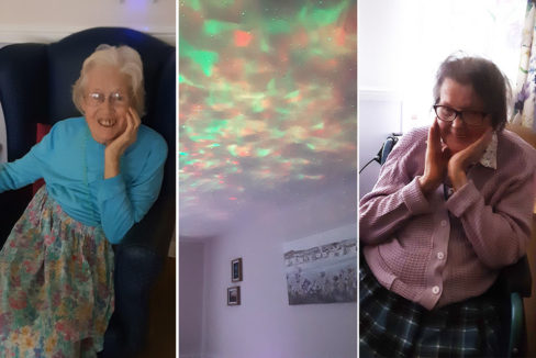 St Winifreds Care Home residents enjoying some sensory relaxation and lighting effects 