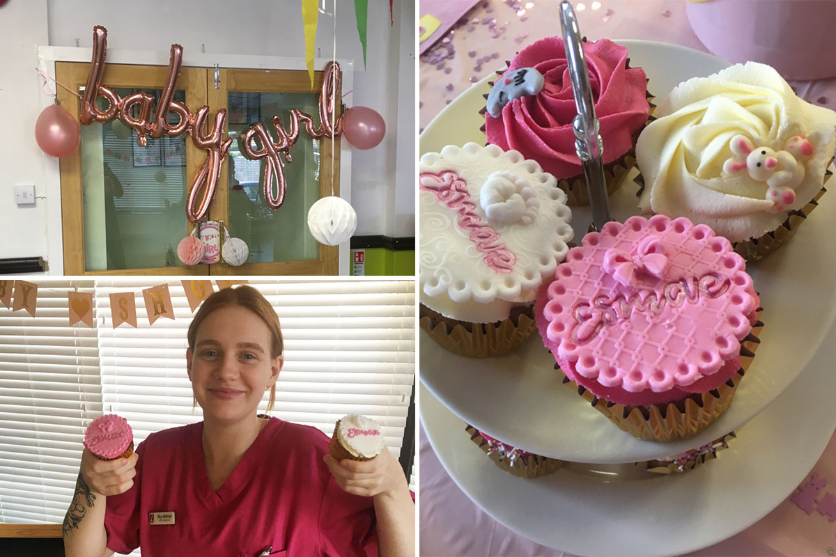 Staff member enjoying her Baby Shower St Winifreds Care Home