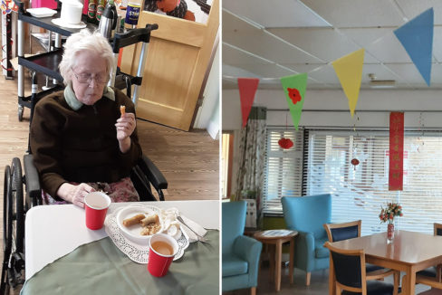 St Winifreds Care Home resident enjoy Chinese food and Chinese decorations