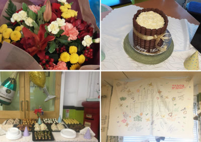 Retirement party decorations and cake at St Winifreds Care Home
