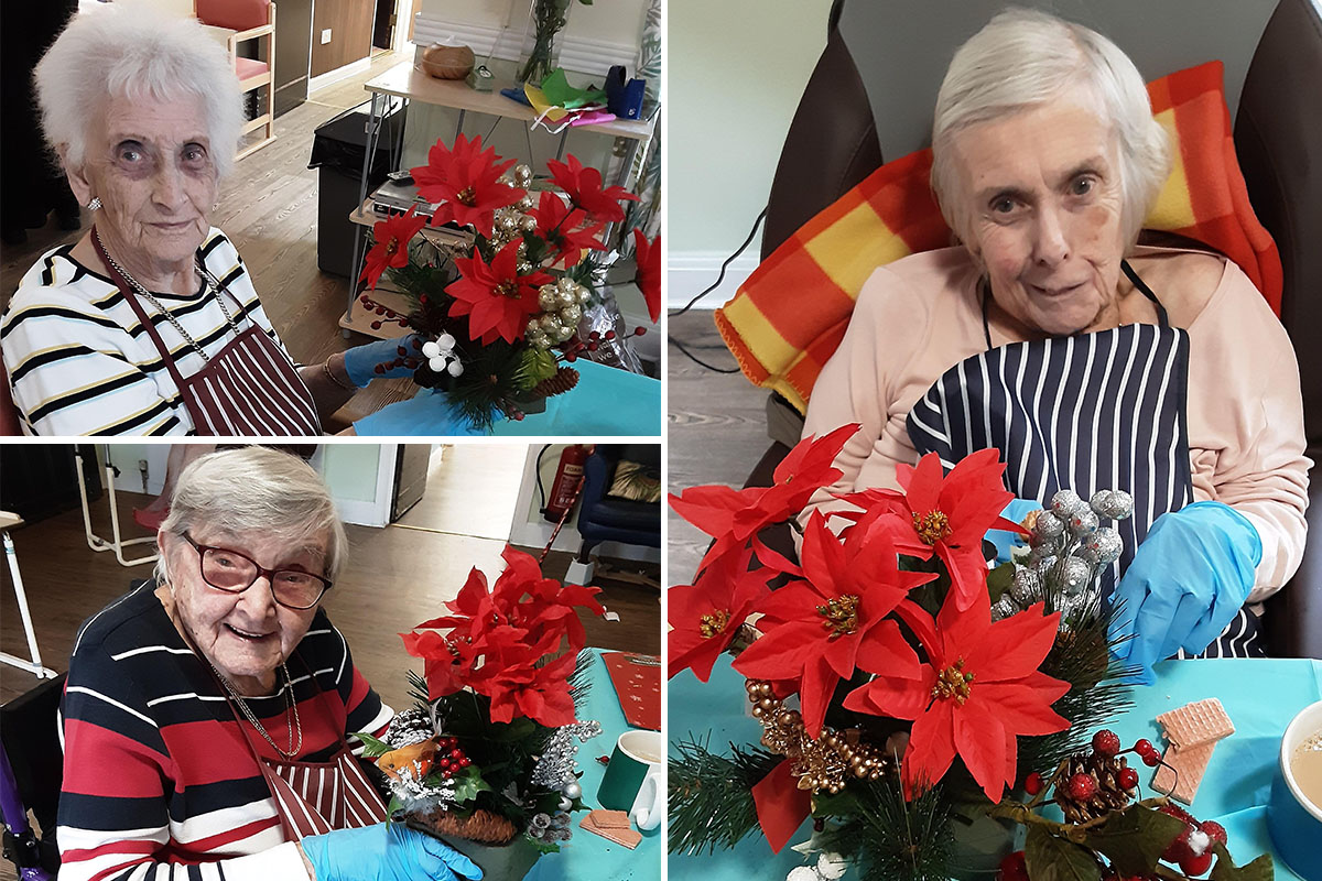 St Winifreds Care Home residents enjoying Christmas wreath making