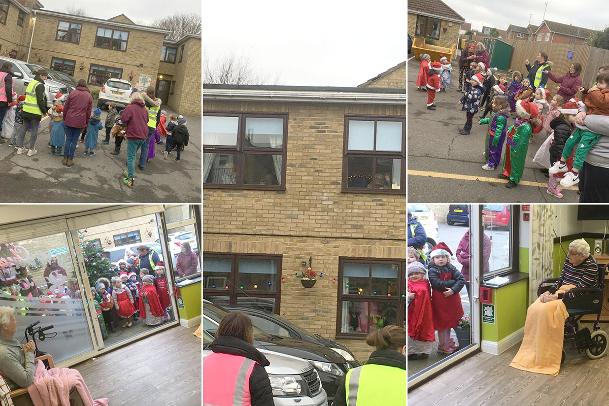 Bright Sparks Nursery children singing carols outside St Winifreds Care Home