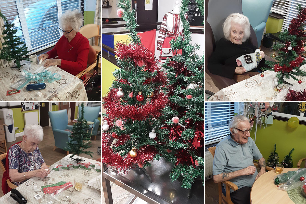 Residents making Christmas tree decorations at St Winifreds Care Home