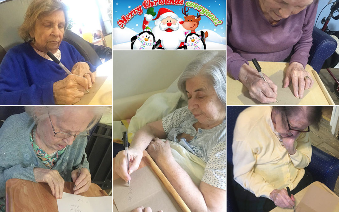 Christmas card writing at St Winifreds Care Home