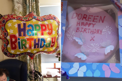 Birthday balloon and cake at St Winifreds Care Home