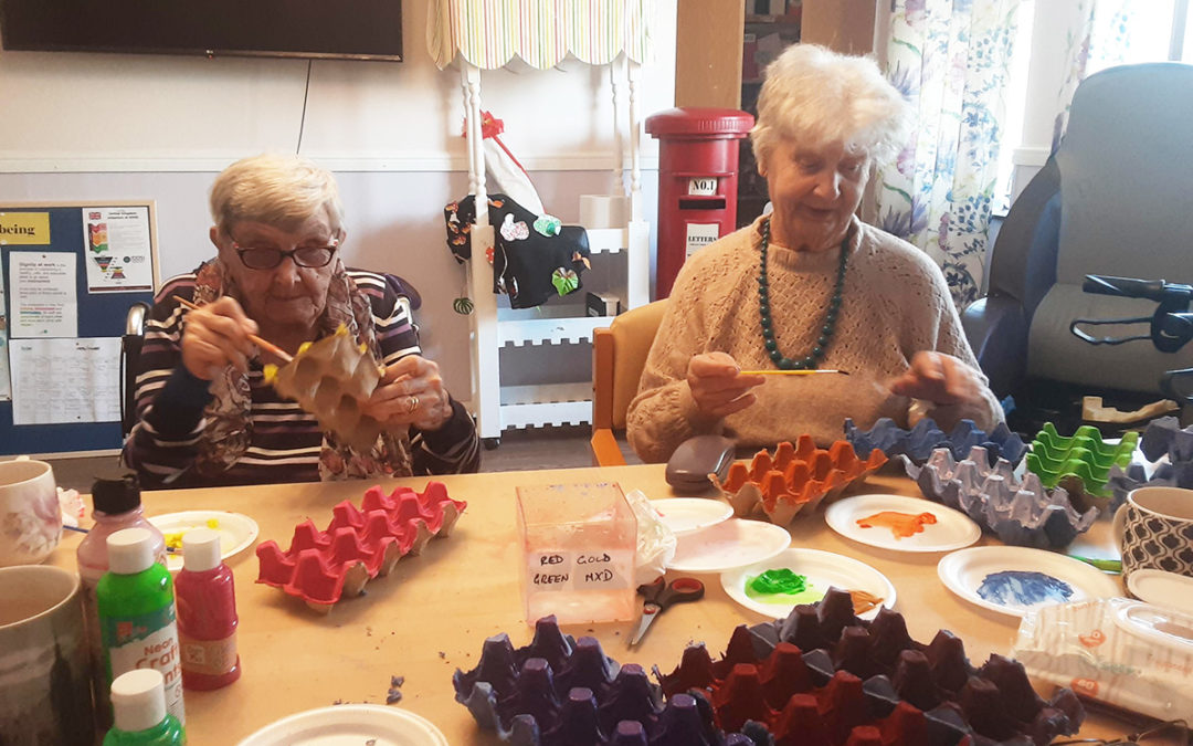 St Winifreds Care Home residents paint bingo egg boxes