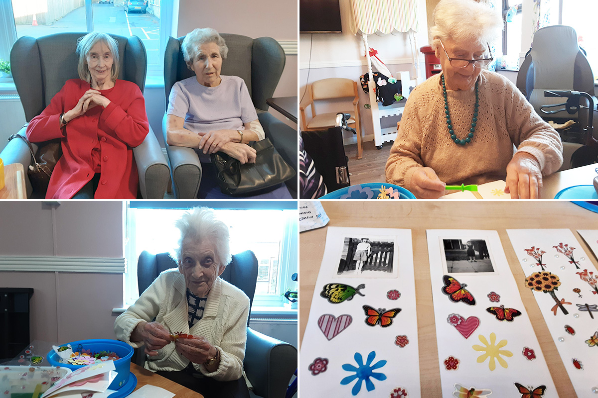 St Winifreds Care Home residents making bookmarks 