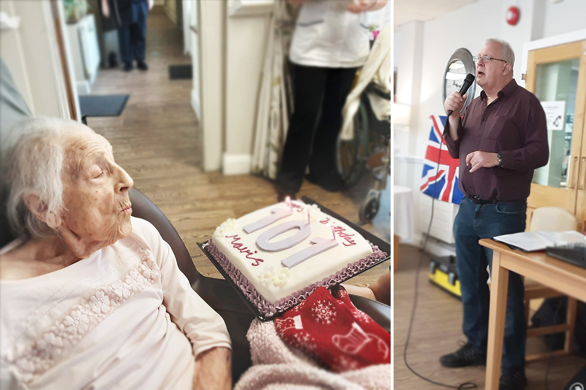 Birthday celebrations and music for Mavis at St Winifreds Care Home