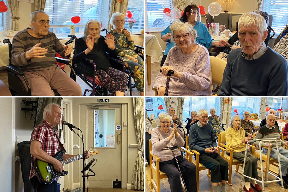 Celebrating Valentines Day with singer Barry Goss at St Winifreds Care Home