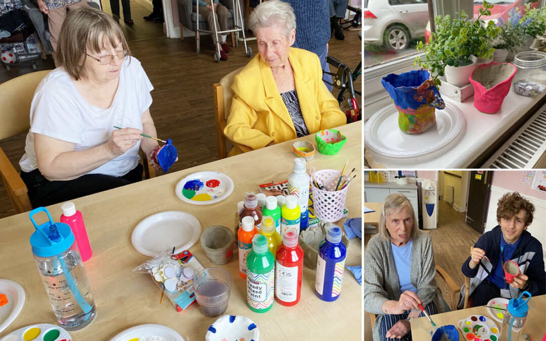 Painting clay pots at St Winifreds Care Home