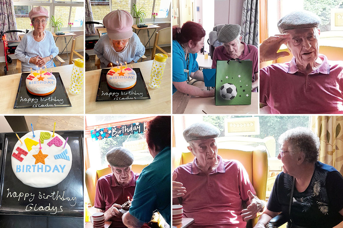 Gladys and John celebrating their birthdays fun at St Winifreds Care Home