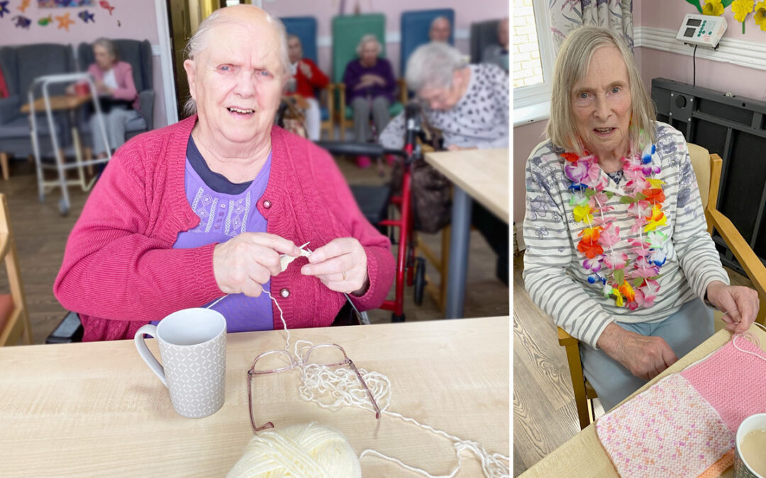 Knitting baby blankets at St Winifreds Care Home