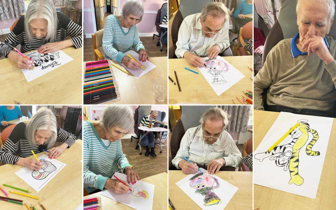 Disney picture colouring at St Winifreds Care Home