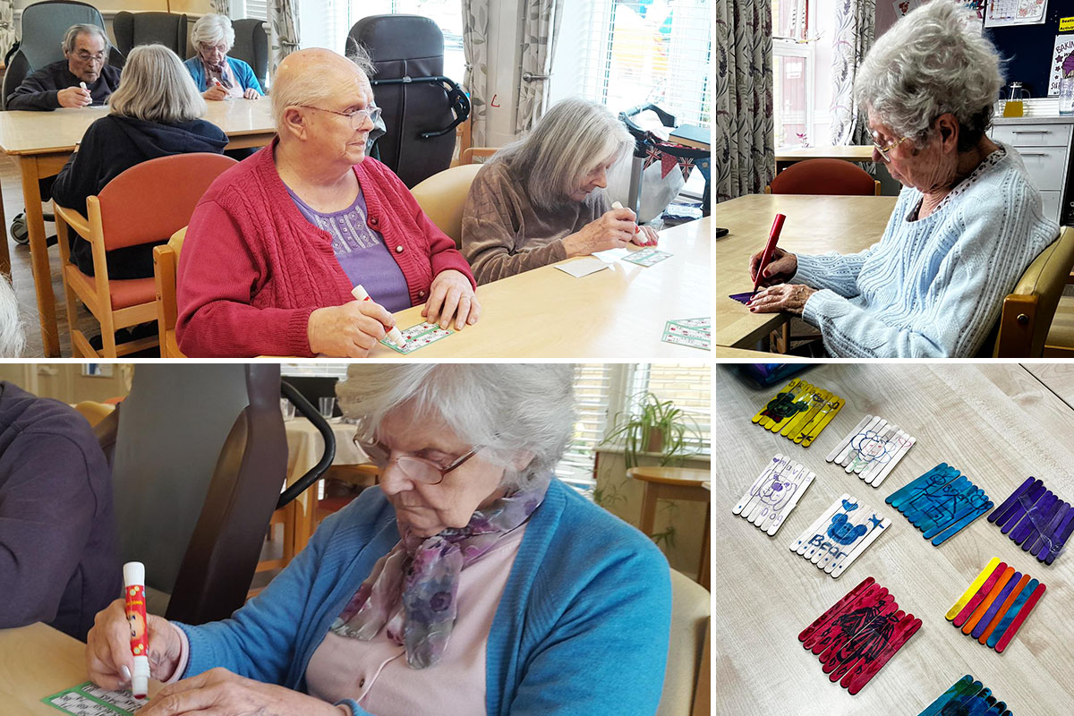 Creating puzzles and enjoying bingo at St Winifreds Care Home