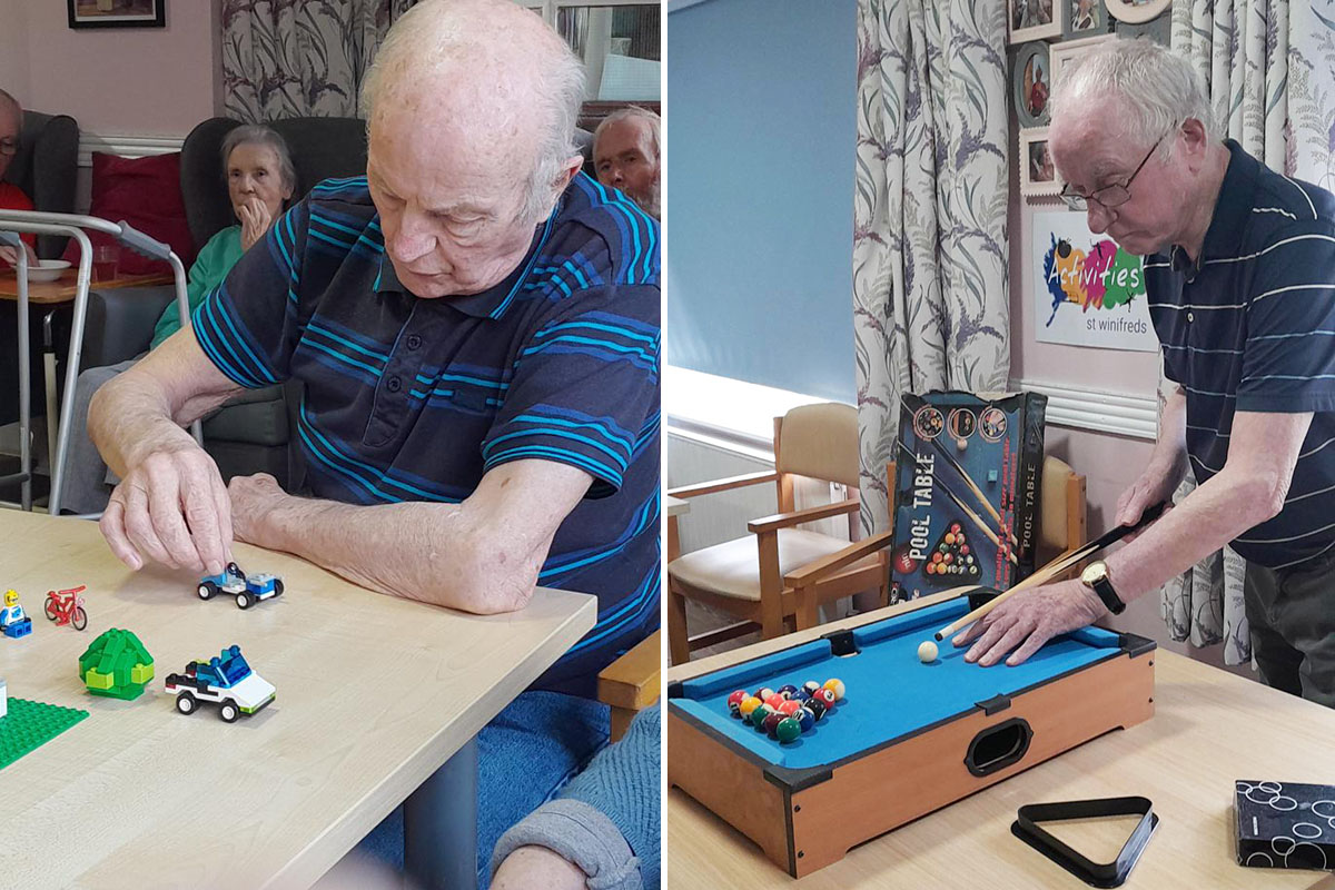 Fun with lego and mini pool at St Winifreds Care Home