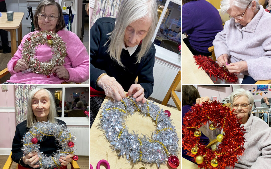 Making Christmas wreaths at St Winifreds Care Home