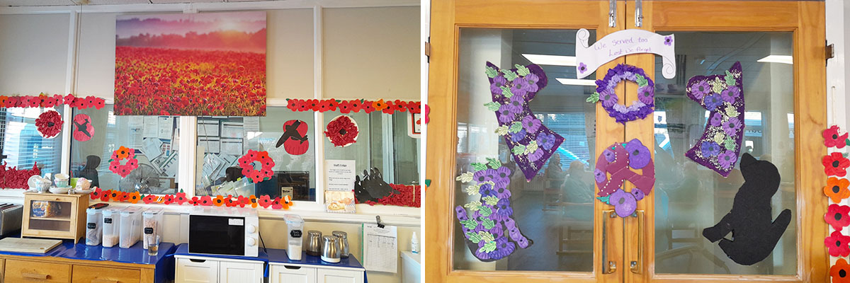 Remembrance poppy displays at St Winifreds Care Home