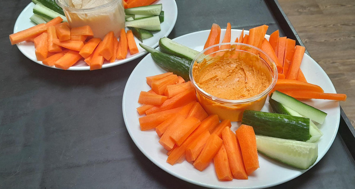 Bowls of hummus and crudités at St Winifreds Care Home