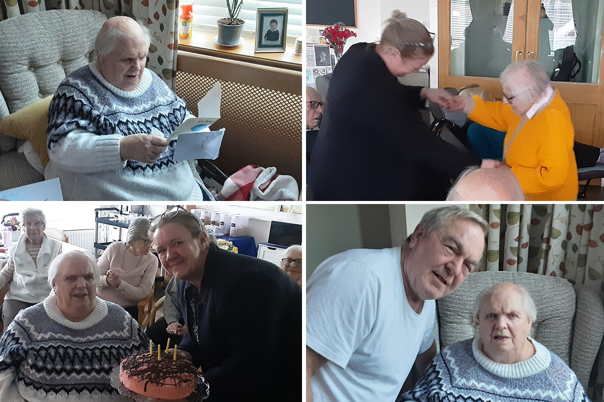 St Winifreds Care Home residents and loved ones enjoying birthday celebrations 