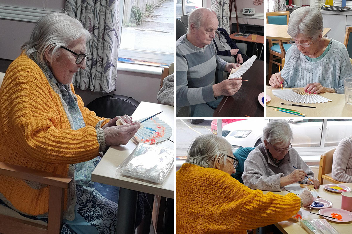 Painting fans at St Winifreds Care Home