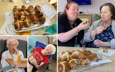 Enjoying Easter hot cross buns at St Winifreds Care Home